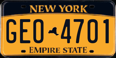 NY license plate GEO4701