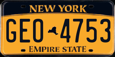 NY license plate GEO4753