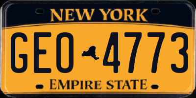 NY license plate GEO4773