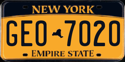 NY license plate GEO7020