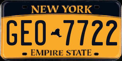 NY license plate GEO7722