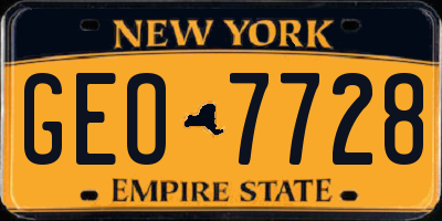 NY license plate GEO7728