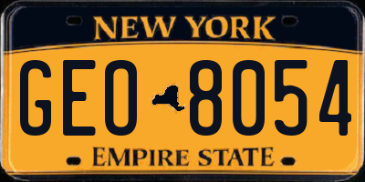 NY license plate GEO8054