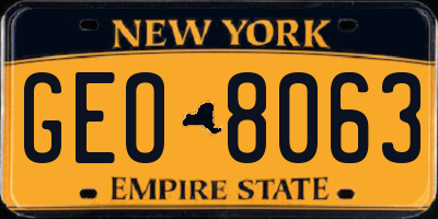 NY license plate GEO8063