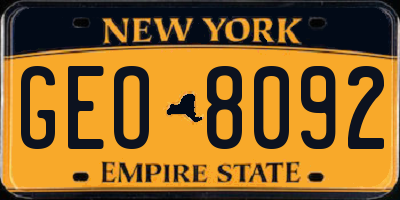 NY license plate GEO8092