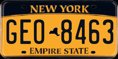 NY license plate GEO8463