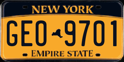 NY license plate GEO9701