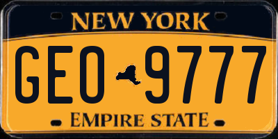 NY license plate GEO9777