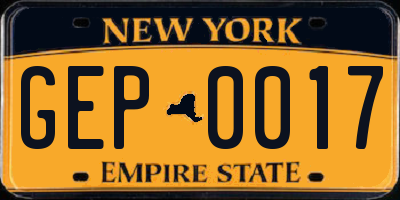 NY license plate GEP0017