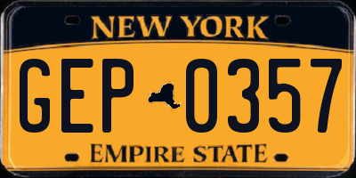 NY license plate GEP0357