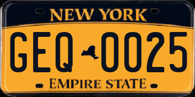 NY license plate GEQ0025