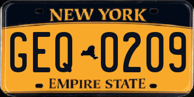 NY license plate GEQ0209