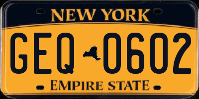 NY license plate GEQ0602
