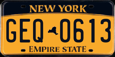NY license plate GEQ0613