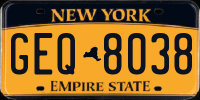 NY license plate GEQ8038