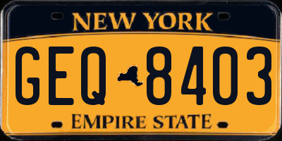 NY license plate GEQ8403