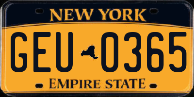 NY license plate GEU0365