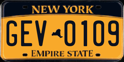NY license plate GEV0109
