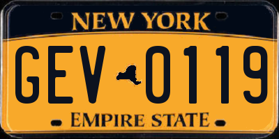 NY license plate GEV0119