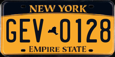 NY license plate GEV0128