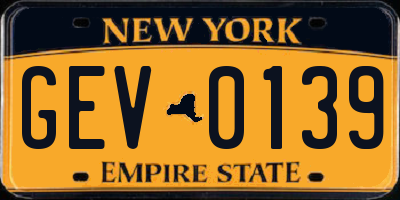 NY license plate GEV0139