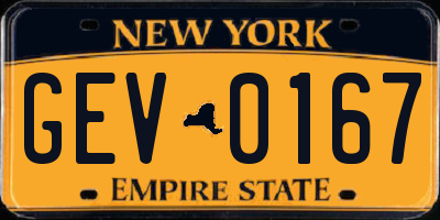 NY license plate GEV0167