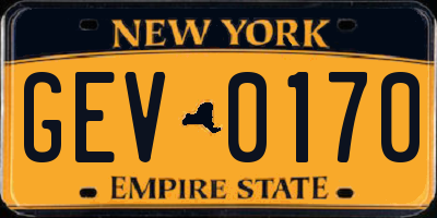 NY license plate GEV0170