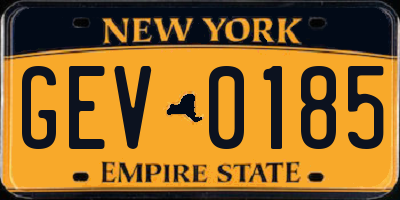 NY license plate GEV0185