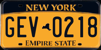 NY license plate GEV0218