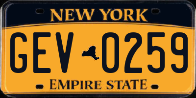 NY license plate GEV0259