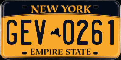 NY license plate GEV0261