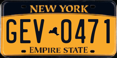 NY license plate GEV0471