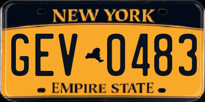 NY license plate GEV0483