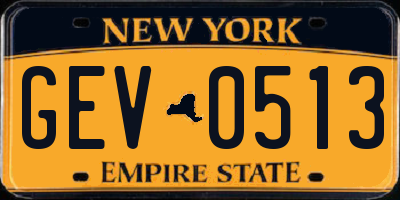 NY license plate GEV0513