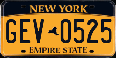 NY license plate GEV0525