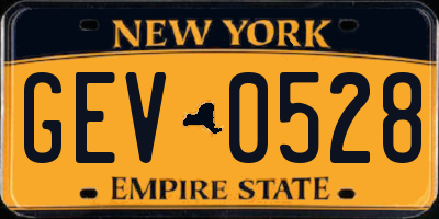 NY license plate GEV0528