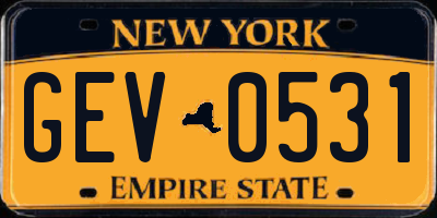 NY license plate GEV0531