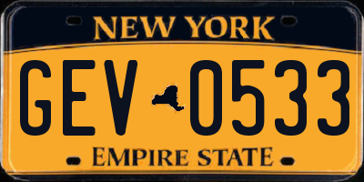 NY license plate GEV0533