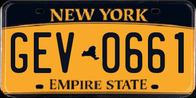 NY license plate GEV0661