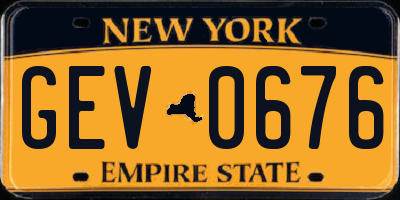NY license plate GEV0676
