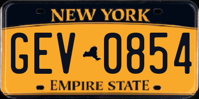 NY license plate GEV0854
