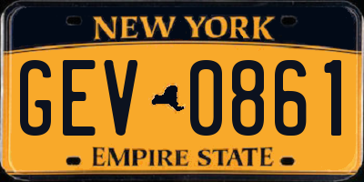 NY license plate GEV0861