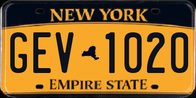 NY license plate GEV1020