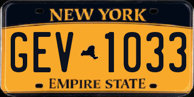 NY license plate GEV1033