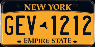 NY license plate GEV1212