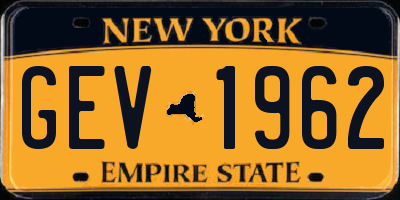 NY license plate GEV1962