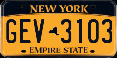 NY license plate GEV3103