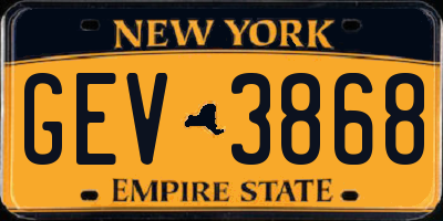 NY license plate GEV3868