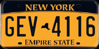 NY license plate GEV4116