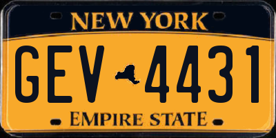 NY license plate GEV4431